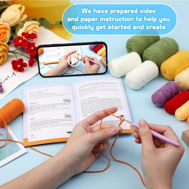 Iuuidu Crochet Kit for Beginners  Rose Flowers Bouquet Crochet Kit  Knitting Starter Kit with Crochet Yarn and Step-by-Step Instructions for Birthday  Mother's Day Wedding Anniversary Day Gifts - Image 3